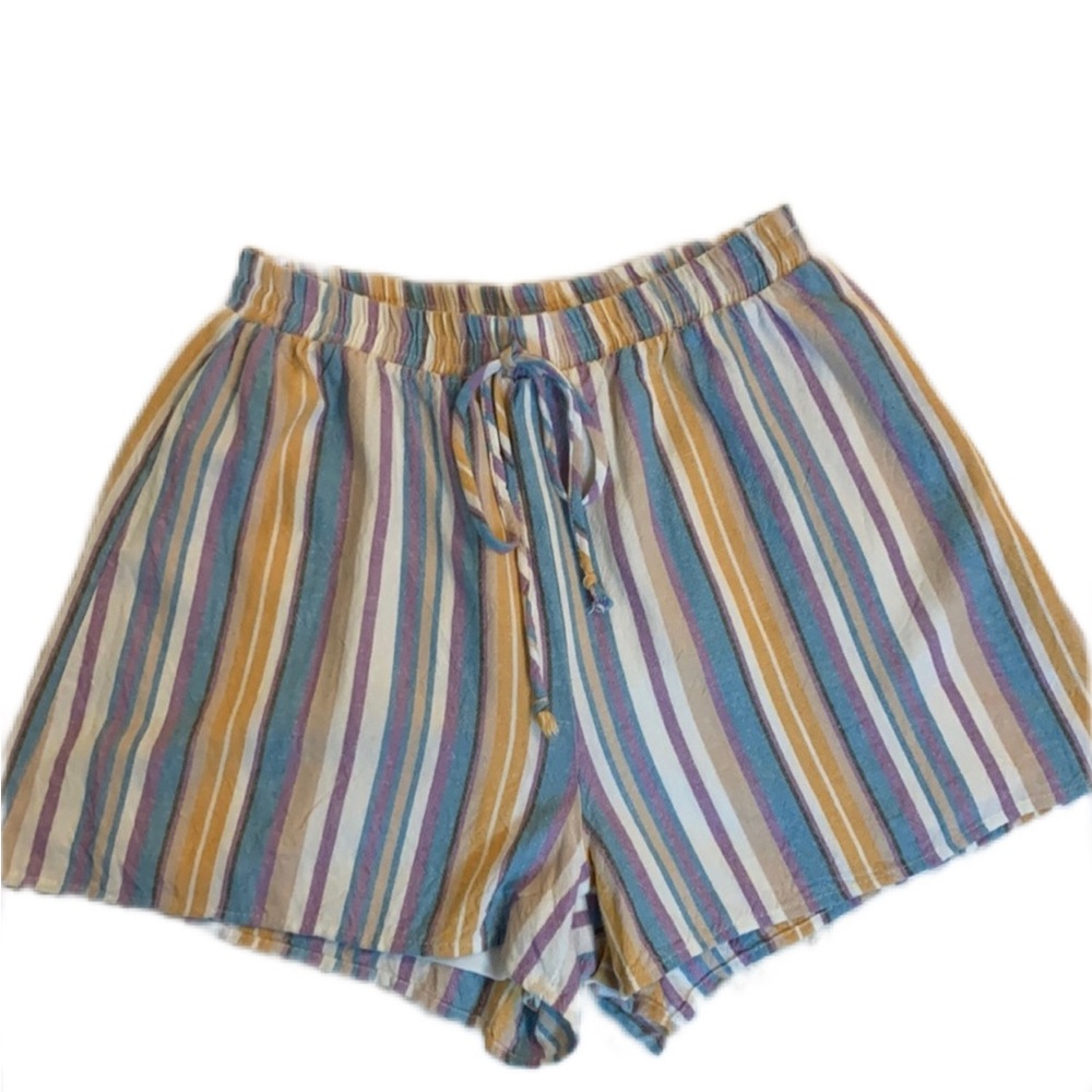 Dee Elly Striped Linen Blend Shorts | Lined | Elastic Waist | SZ Small